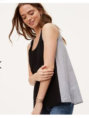 LOFT Black Tank with Stripe Back Panel